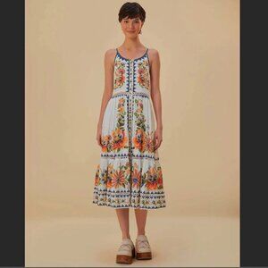 FARM RIO OFF-WHITE DELICATE GARDEN MIDI DRESS SMALL- NWT